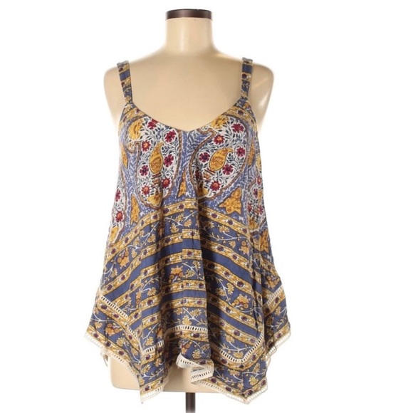 Lucky Brand Allover Print Handkerchief Hem Woodblock Sleeveless Top - Picture 8 of 8